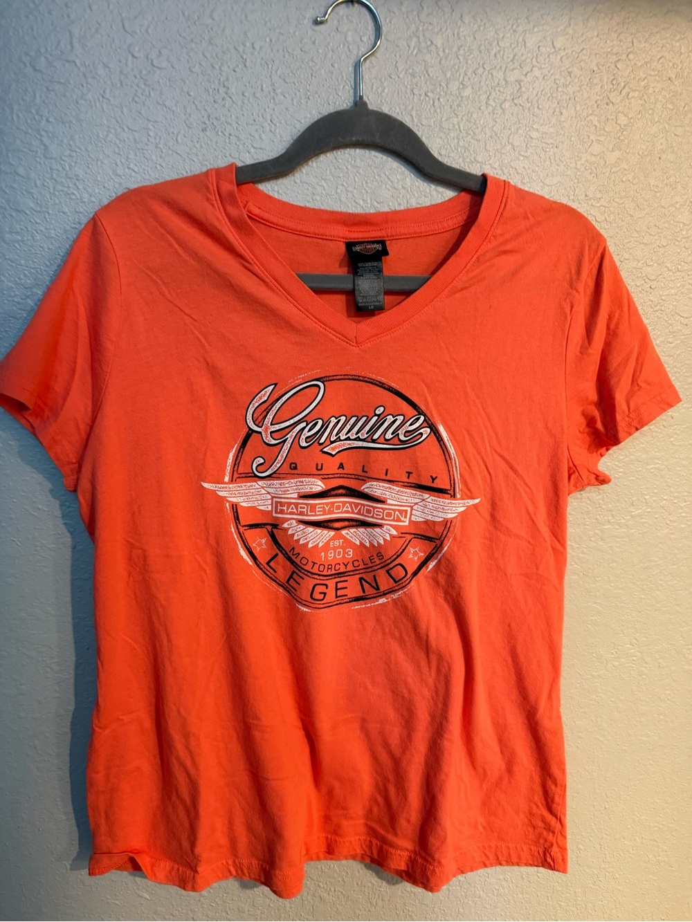 Harley Davidson Peachy Orange V-neck - Picture 2 of 3